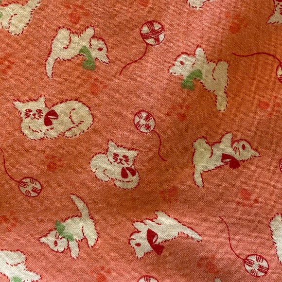 Handmade Peach/Blue Cotton Kitten Print Ruffle Apron Cottage OS - Picture 11 of 16